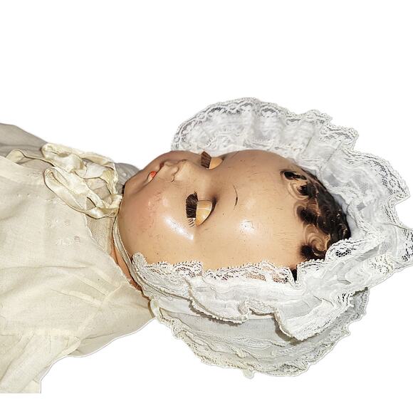 22" 30s or40s VNTG Blue Metal Sleep Eyes, Curly Molded Hair Faint Cry Baby Doll - Picture 15 of 16